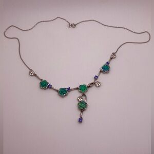 floral Sterling  silver artificial opal diamond necklace
